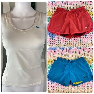 Nike Running Bundle Lot Tank Bra Top & 2 Shorts Small S Blue Salmon Pink
